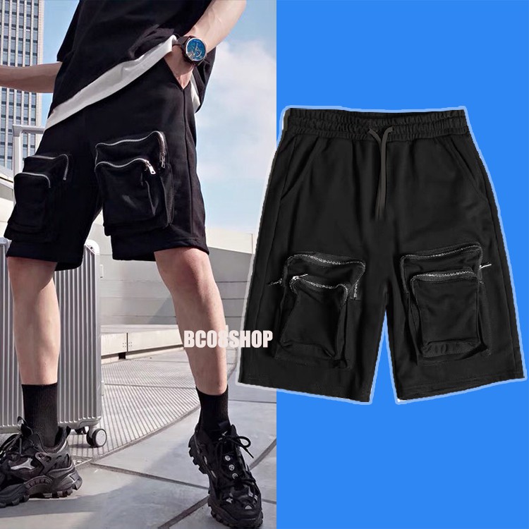 Quần Short Nam Ngố KaKi Màu Đen Phong Cách Unisex 2 Túi Kéo Khóa BC022