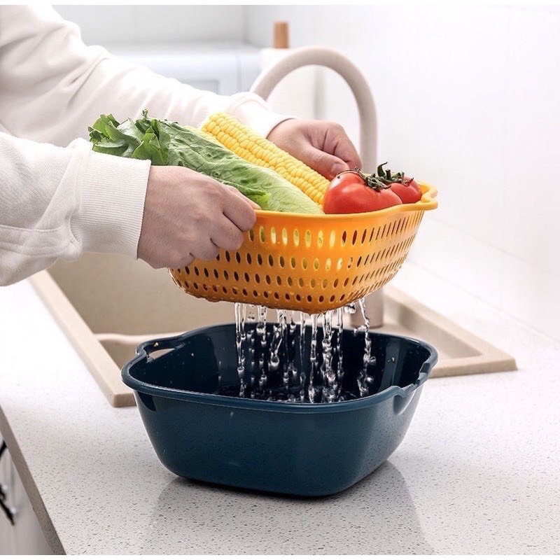 Combo 6 món rổ nhựa đựng đồ ráo nước, bộ rổ nhựa kèm chậu, set rổ nhựa 6 món 5 lớp bền bỉ chắc chắn