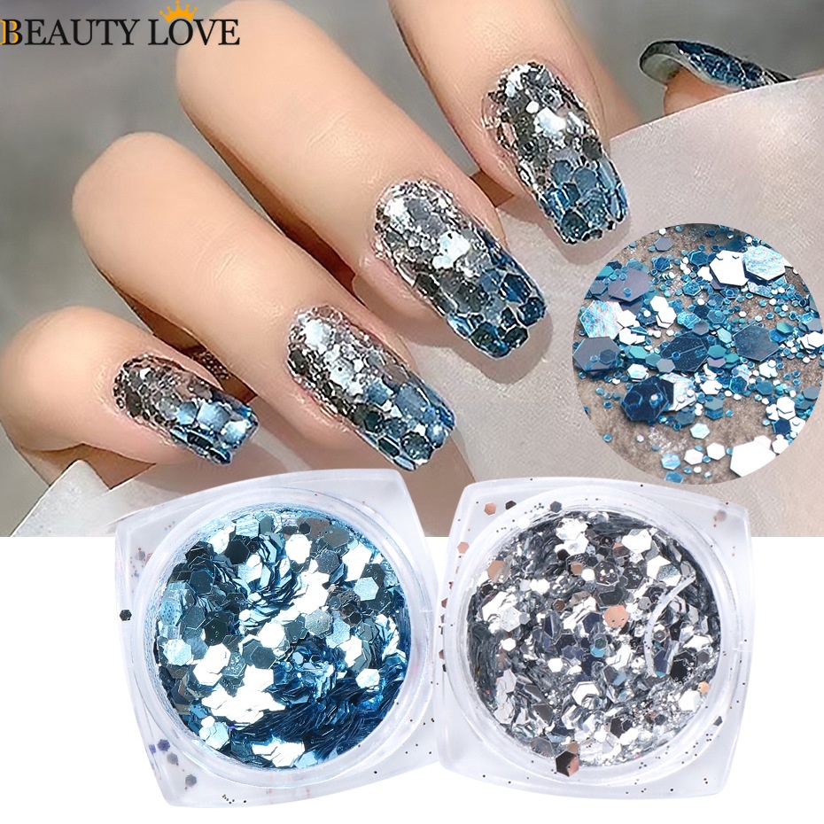 1 Cuộn Kim Sa Lục Giác 3D Nhiều Màu Trang Trí Móng Tay