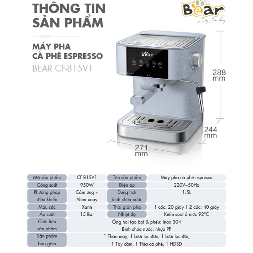 Máy Pha Cà Phê Espresso Bear KFJ-A15L1 (Hàng chính hãng 1 đổi 1 trong 30 ngày, bảo hành 18 tháng) – HomeMart