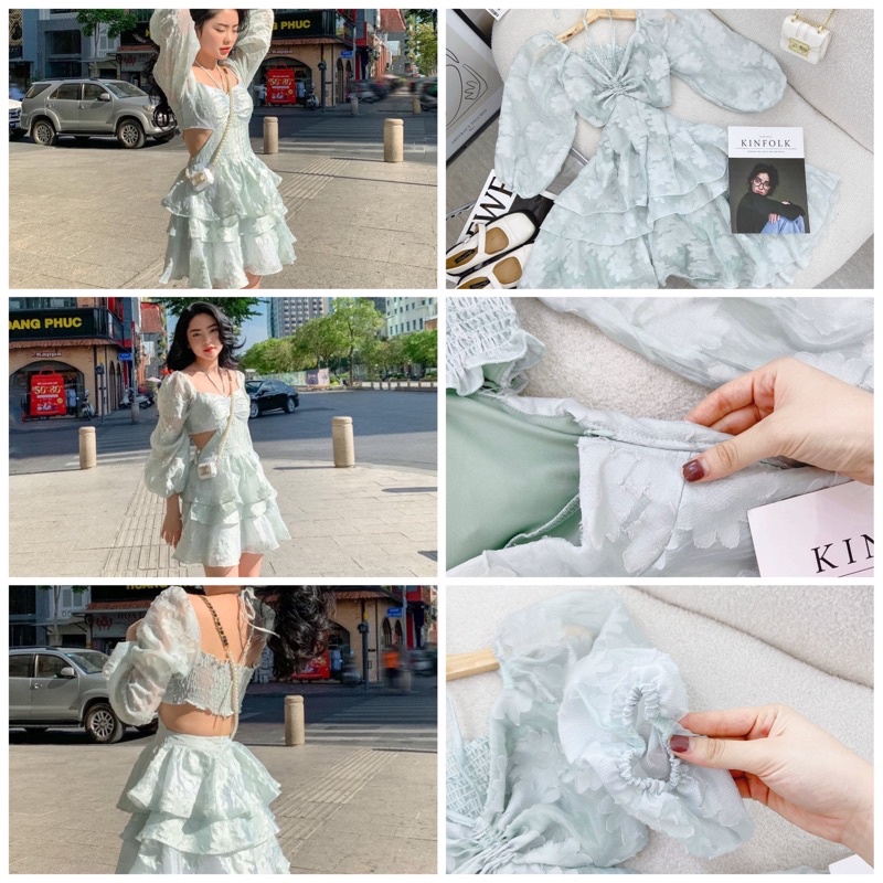 ĐẦM TRẮNG HOA NỔI KHOÉT EO