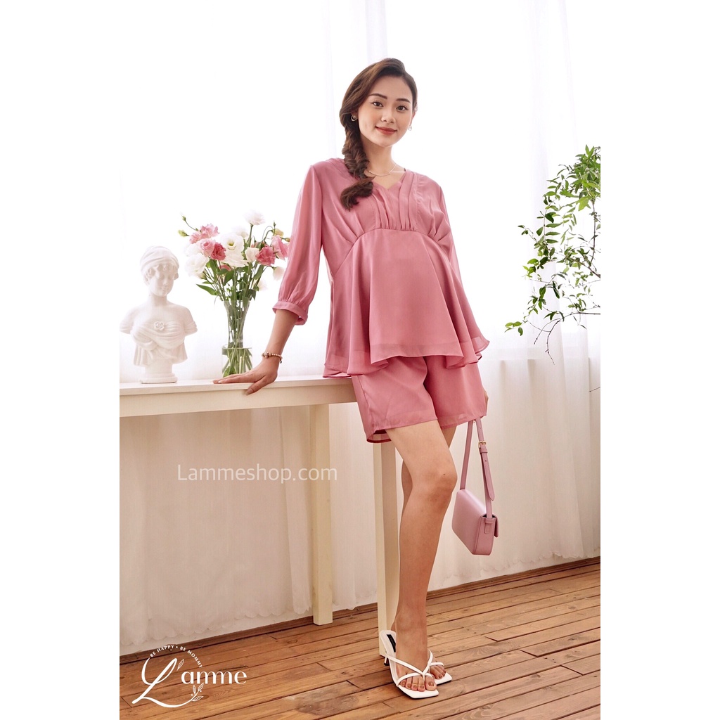 Bộ đồ bầu Winnie se tơ mềm, thiết kế babydoll phối ren sang chảnh, kiểu dáng trẻ trung; thích hợp đi chơi by Lamme