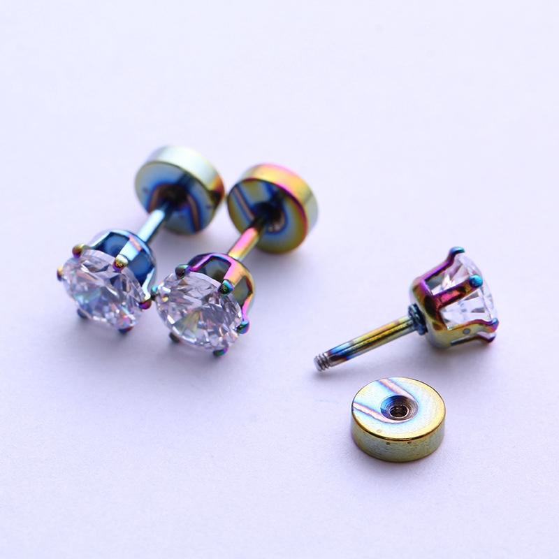 1 Khuyên Tai Thép Không Gỉ Không Gây Dị Ứng Đính Đá Zircon