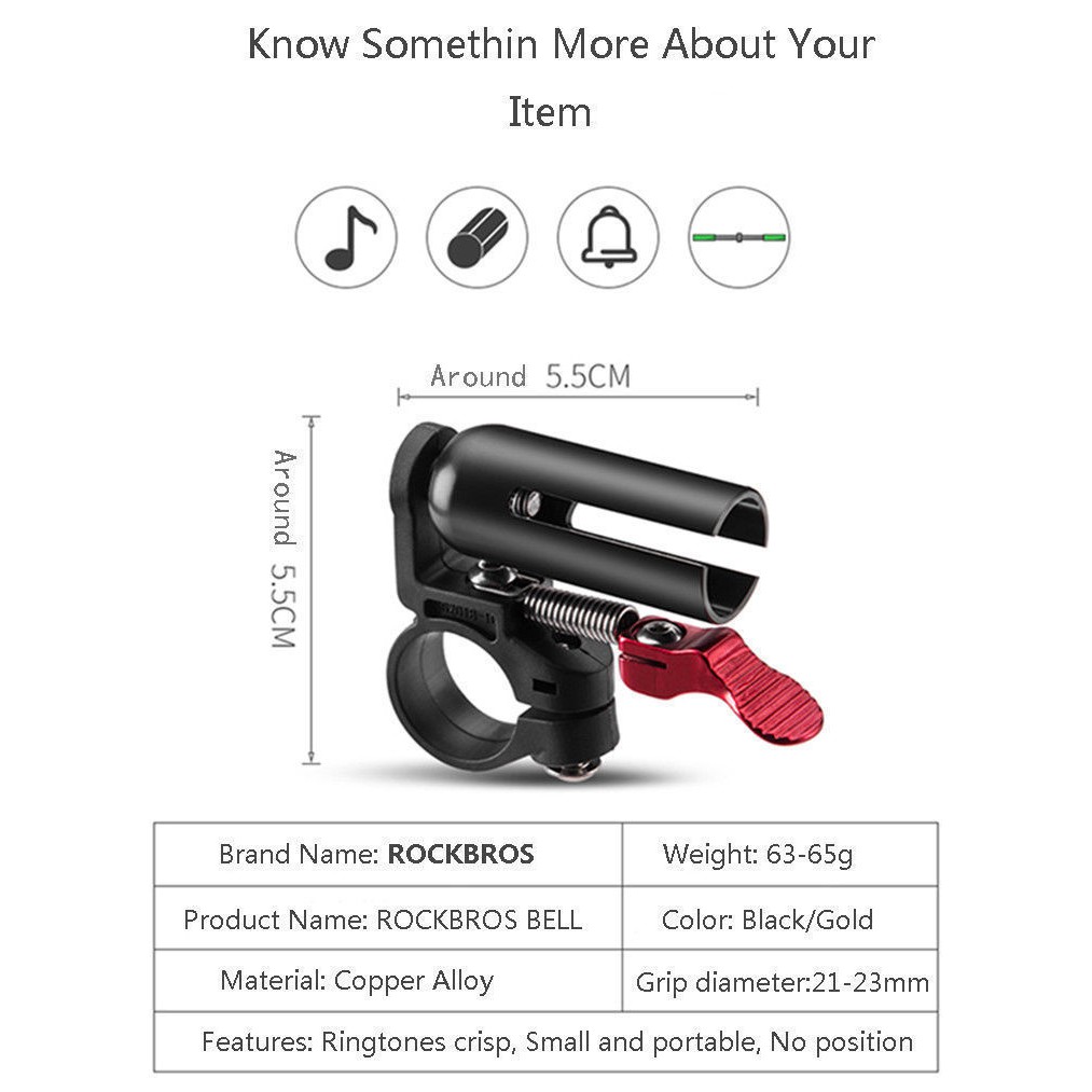 Chuông gắn tay lái xe đạp ROCKBROS bằng hợp kim đồng tiện dụng