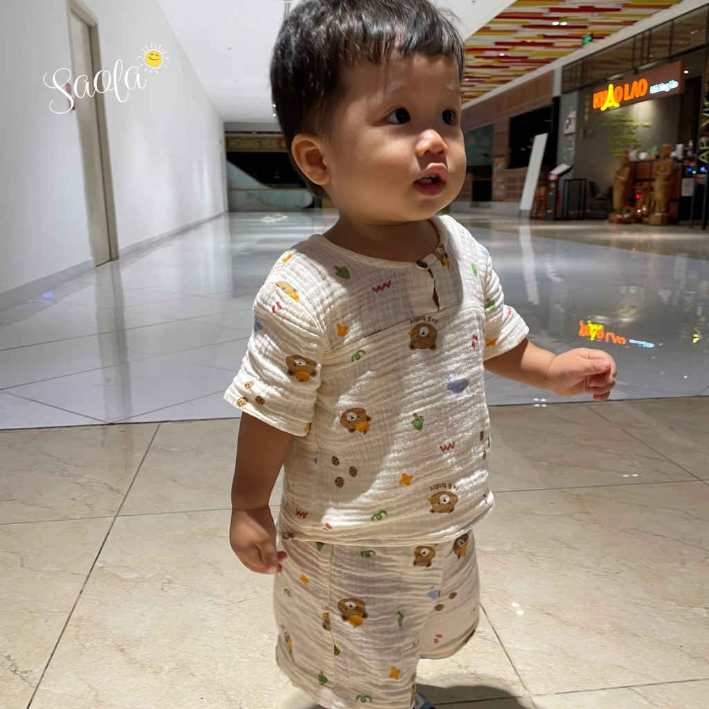 Bộ Áo Quần Cho Bé Trai/ Bé Gái Chất Liệu Muslin Thoáng Mát Mặc Hè -  BRAUN SET - SEM005 - SAOLA KIDS CLOTHING