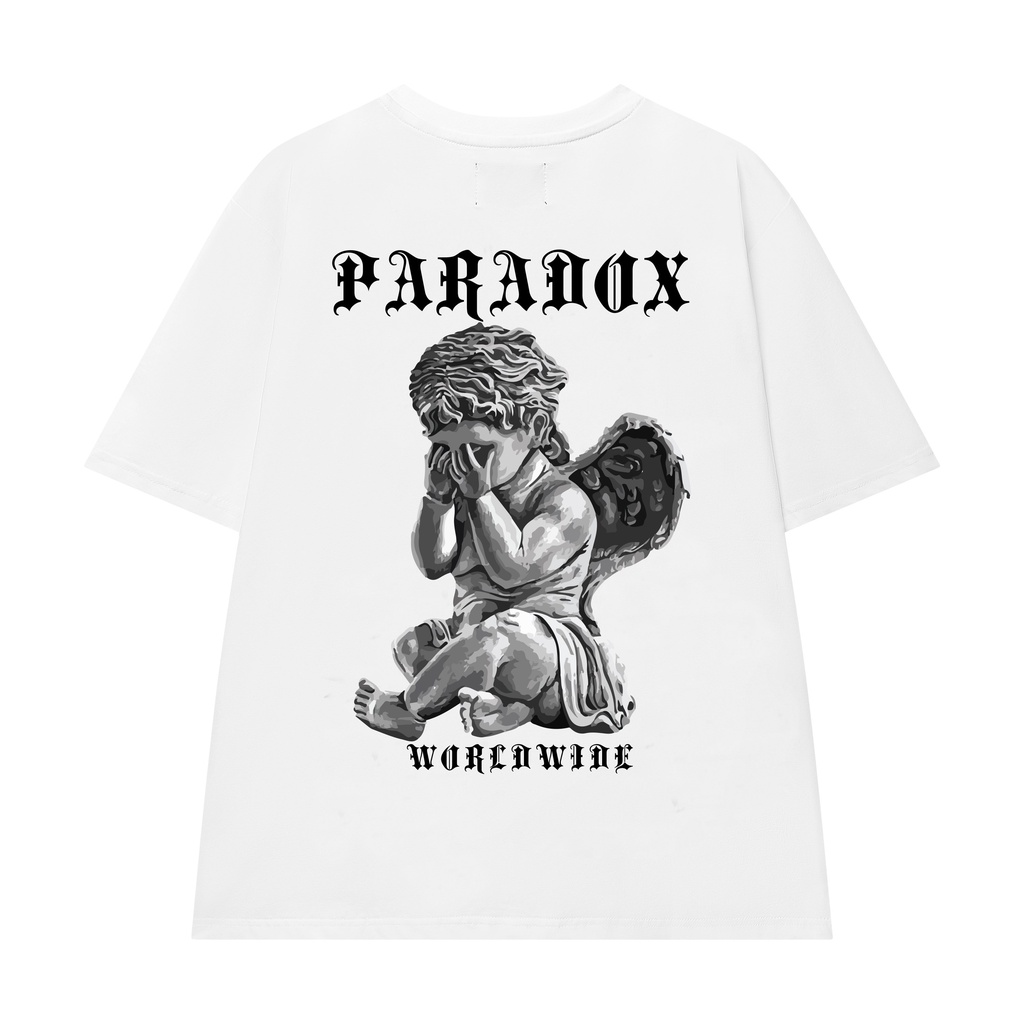 [Mã MABRS946 giảm 10% đơn 99k] Áo thun form rộng Paradox tay lỡ - Unisex - In hình - WEEPY ANGEL - Màu trắng