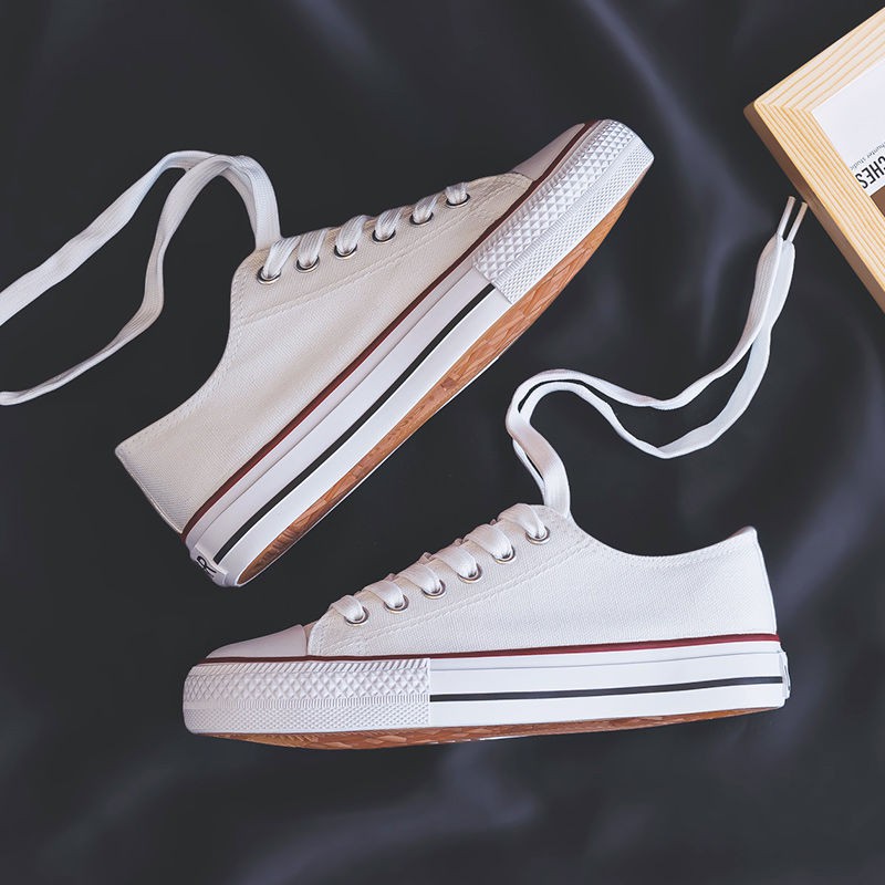 Giày thể thao vải canvas màu trắng phong cách harajuku Hàn Quốc dành cho nữ 2022