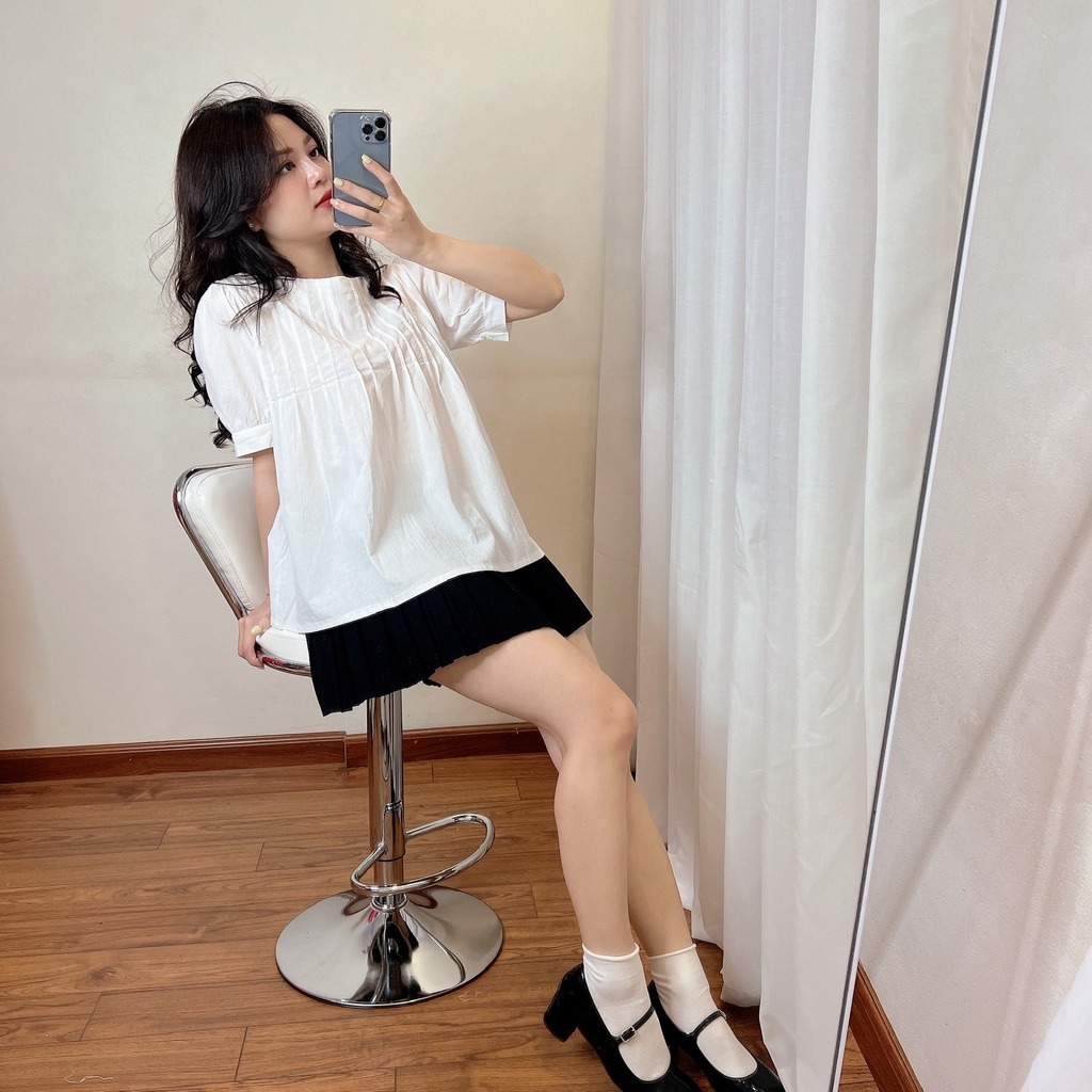 Áo baby doll tiểu thư cộc tay ly ngực khuy sau phong cách HQ