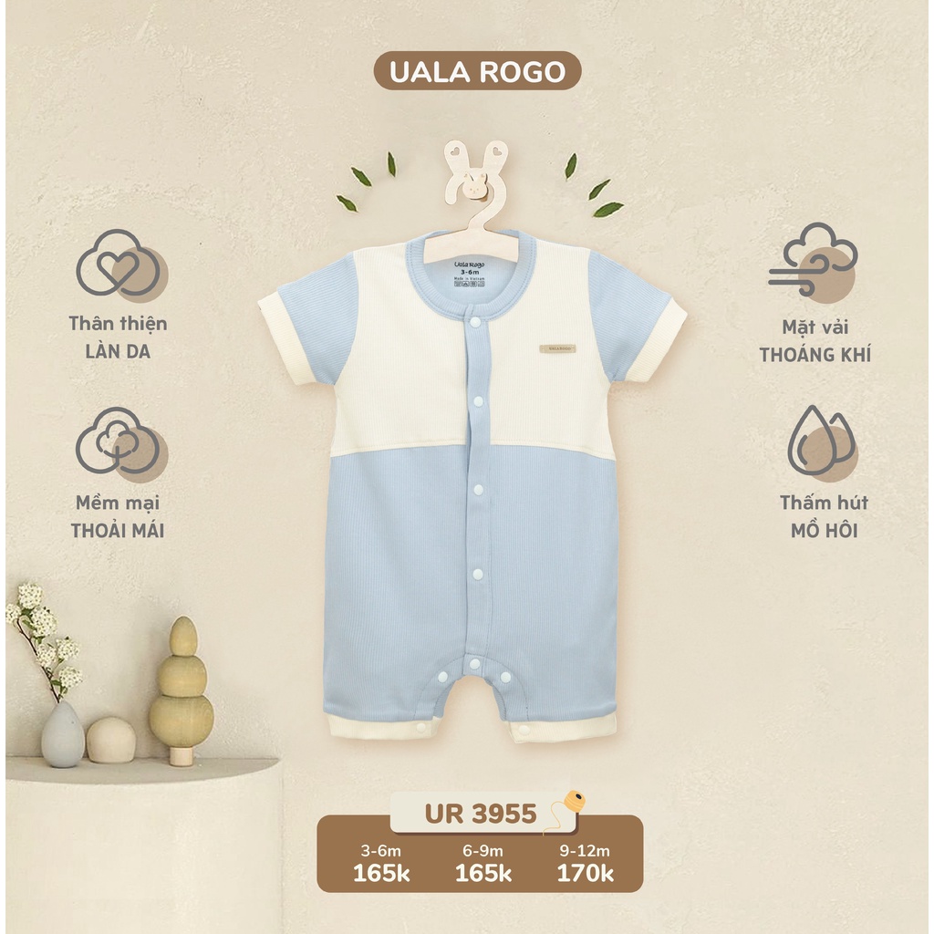 Bodysuit cho bé bộ áo liền quần Ualarogo 3-12 tháng cúc giữa dễ thay bỉm vải cotton thoáng mát hè