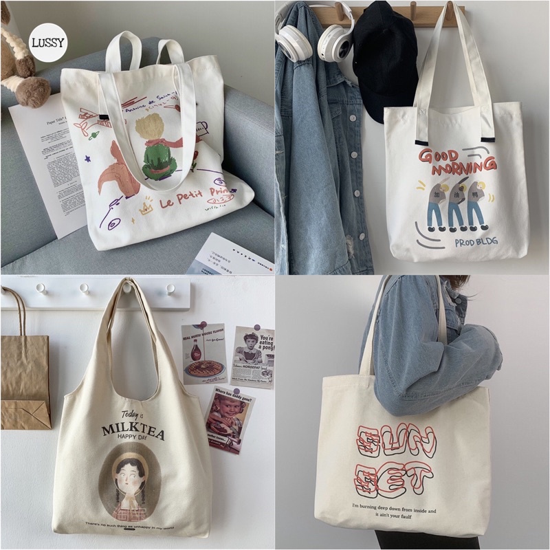 TÚI TOTE TÚI VẢI CANVAS PHONG CÁCH UlZZANG VINTAGE HÀN QUỐC CÓ KHOÁ KÉO MẪU MỚI 2022