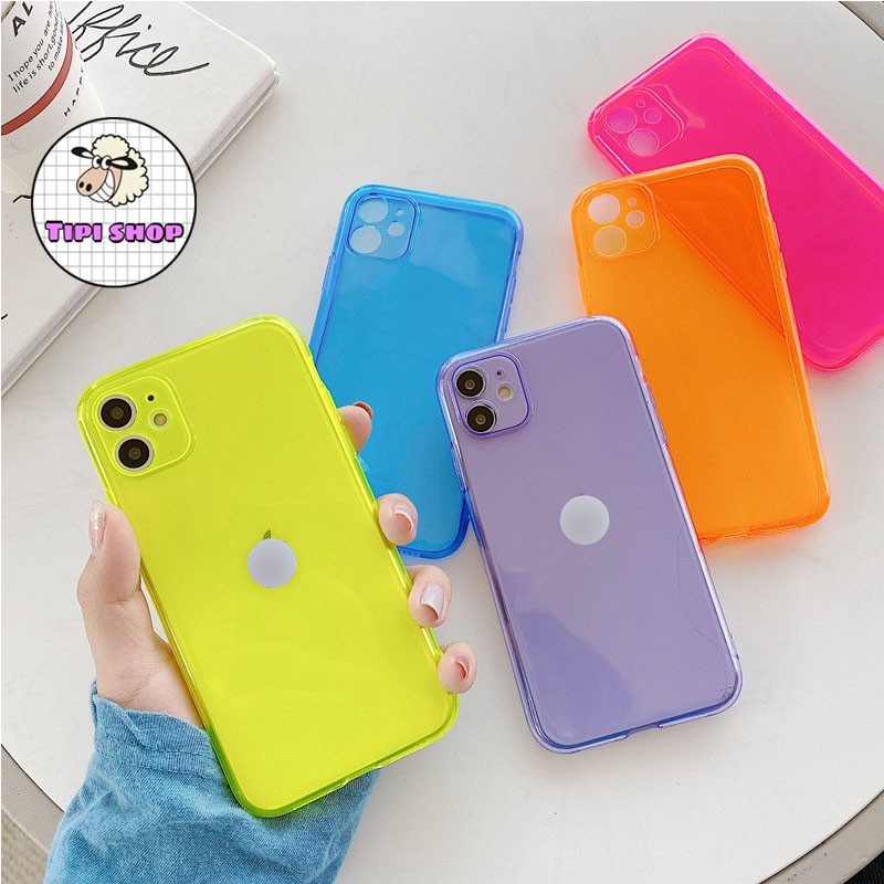 Ốp iphone - Ốp silicon dẻo Trong Suốt Siêu Mỏng Ốp silicon sắc màu Neon iPhone 14 13 11 12 Pro Max XS Max XR X 6 6s t196