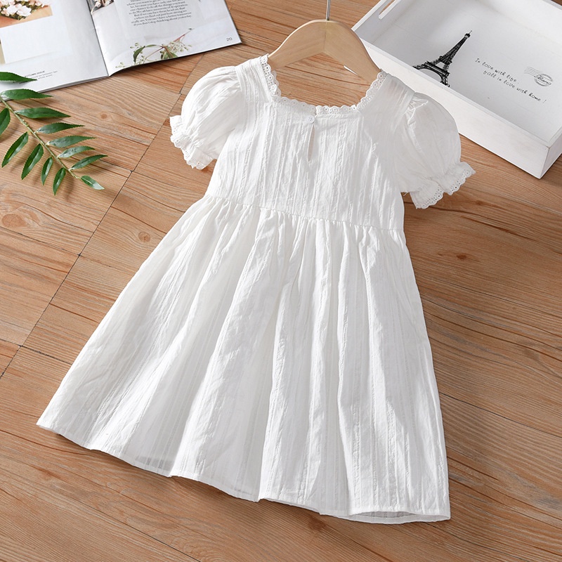 Đầm Công Chúa Cổ Vuông Viền Ren Cho Bé Gái