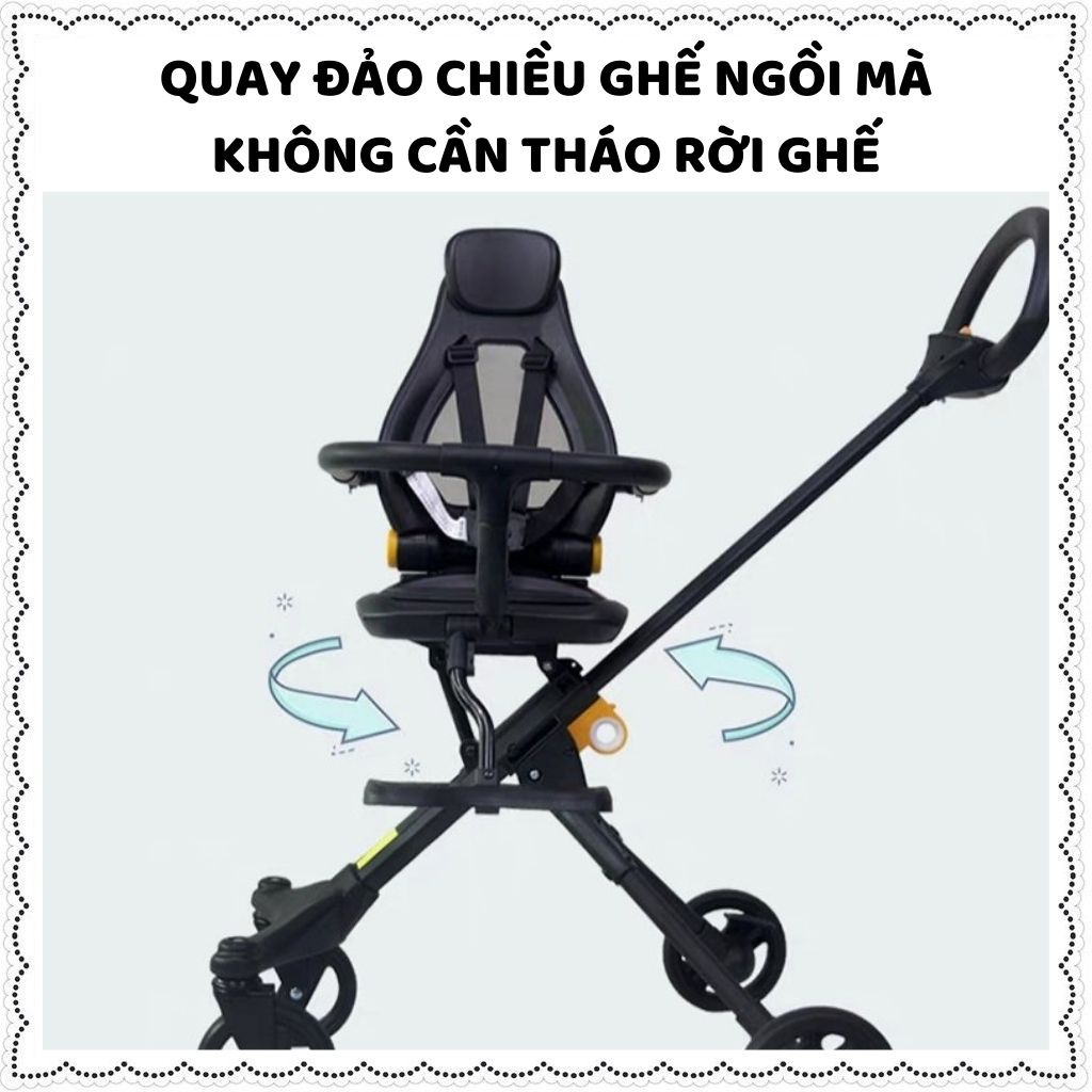 Xe đẩy cho bé,xe đẩy gấp gọn du lịch siêu gọn nhẹ đảo chiều 4 bánh đệm lót mái che có tư thế ngả lưng cho bé từ 6 tháng