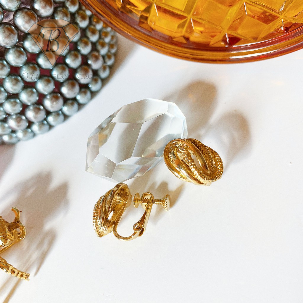 HOA TAI VÀNG SECONDHAND NHẬT BẢN BOU JEWELRY VINTAGE MÃ BT013