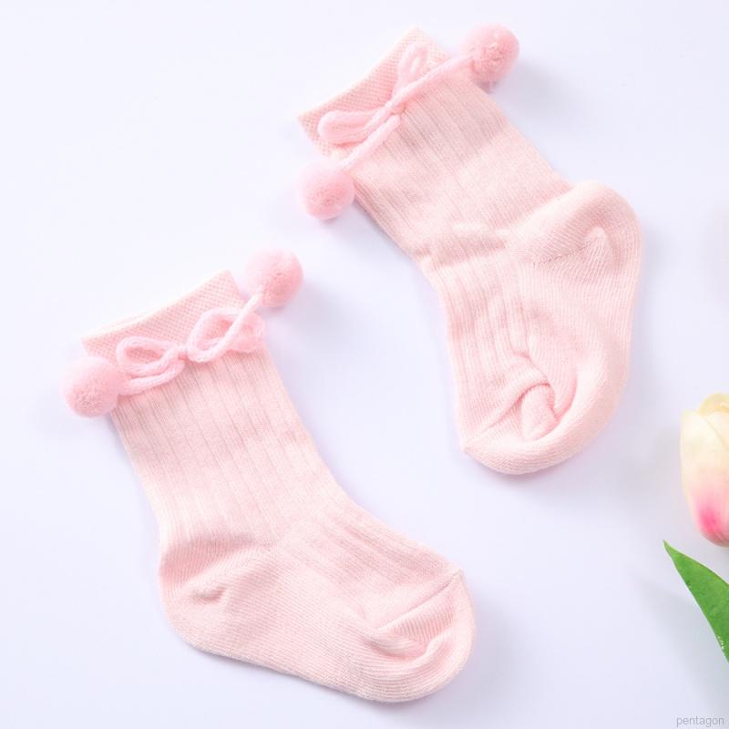 Vớ cotton dệt kim màu trơn đính nơ dễ thương cho bé sơ sinh chất lượng cao