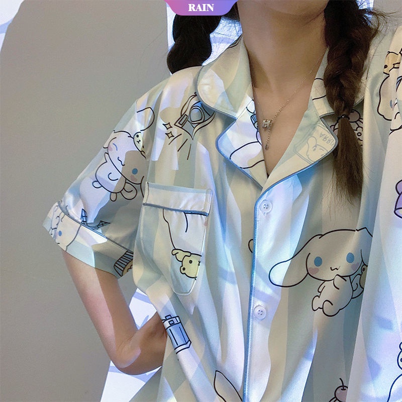 SANRIO Bộ Đồ Ngủ Tay Ngắn Siêu Mỏng Mềm Mại In Họa Tiết Hoạt Hình Thời Trang Cho Nữ