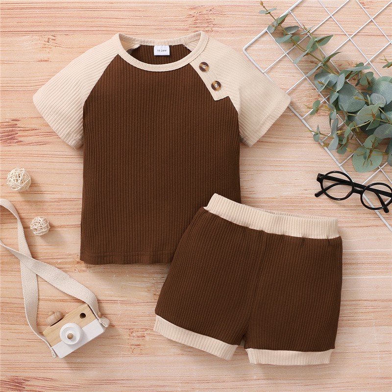 Set trang phục MIKRDOO áo thun tay ngắn và quần đùi cotton màu trơn thời trang mùa hè cho bé trai 1-6 tuổi