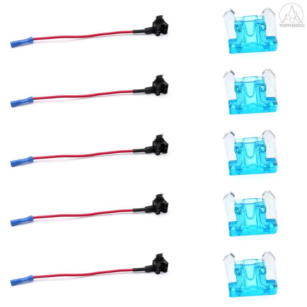 Tfh★10Pcs 12V Car Add-a-circuit Low Profile Mini Fuse Tap Adapter Mini Blade Fuse Holder with 5Pcs 15A Fuses