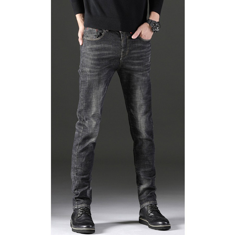 Quần Bò Nam Đen Xước Dáng Vừa Chất Đẹp Ít Phai Màu Co Giãn Nhẹ Không Xù Lông | BigBuy360 - bigbuy360.vn