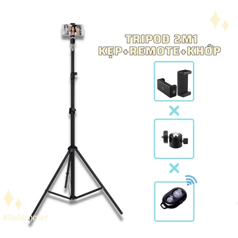 [Bộ Livestream Selfie] Combo Chân Tripod 2M1 Gấp Gọn Đi Du Lịch Kèm Remote Từ Xa, Kẹp Điện thoại, Khớp nối Chụp hình