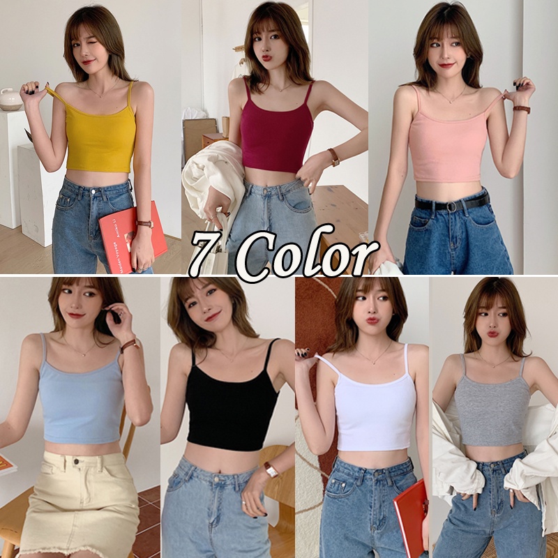 Áo Croptop Hai Dây Phong Cách Hàn Quốc Quyến Rũ Cho Nữ Áo Crop Top Thể Thao Hai Dây Co Giãn Màu Trơn Thời Trang Mùa Hè Quyến Rũ Cho Nữ