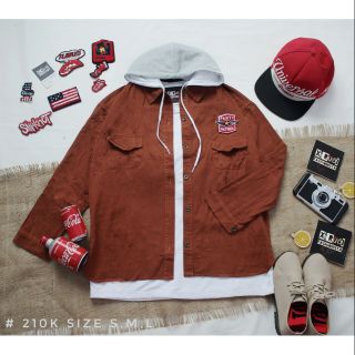 [Đủ size S,M,L] [ĐỦ 3 MÀU] Áo khoác sơ mi màu cam đất kèm nón tháo lắp được (loại nón trắng xám)