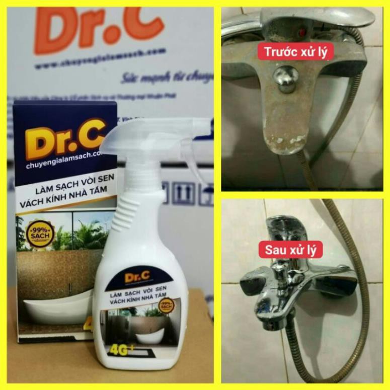 [TẨY SIÊU SẠCH] [TẶNG CHỔI CỌ] Dung dịch Dr.C 4G 300ML tẩy rửa cặn canxi vách kính, vòi sen inox SIÊU RẺ