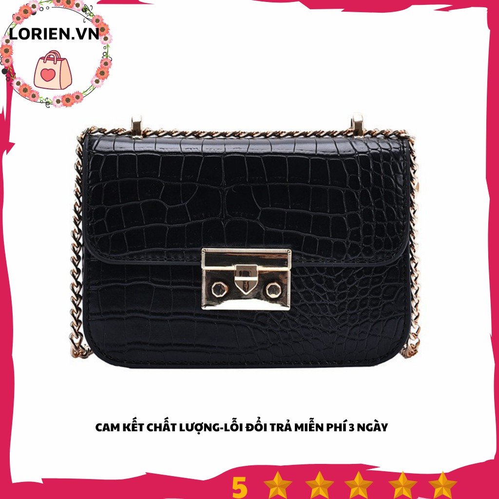 Túi đeo chéo thời trang nữ mini loại 1 LORIEN -Túi xách nữ khuy nhọn khoá bấm vuông da rắn size 18cm dự tiệc cao cấp | BigBuy360 - bigbuy360.vn