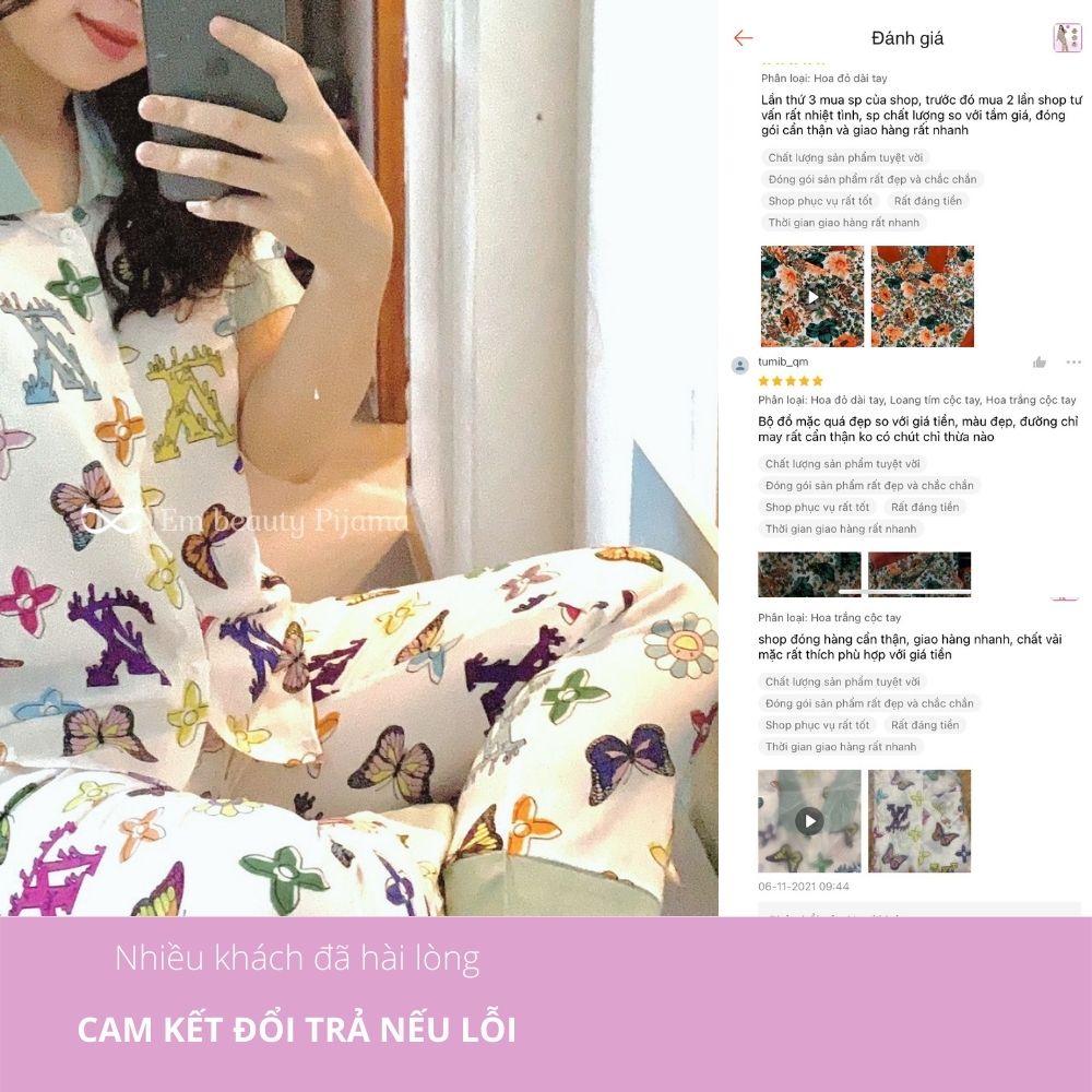 Bộ đồ ngủ lụa mặc nhà nữ pyjama lụa mango cổ sen họa tiết cao cấp freesize 45-65kg phù hợp cả mẹ sau sinh