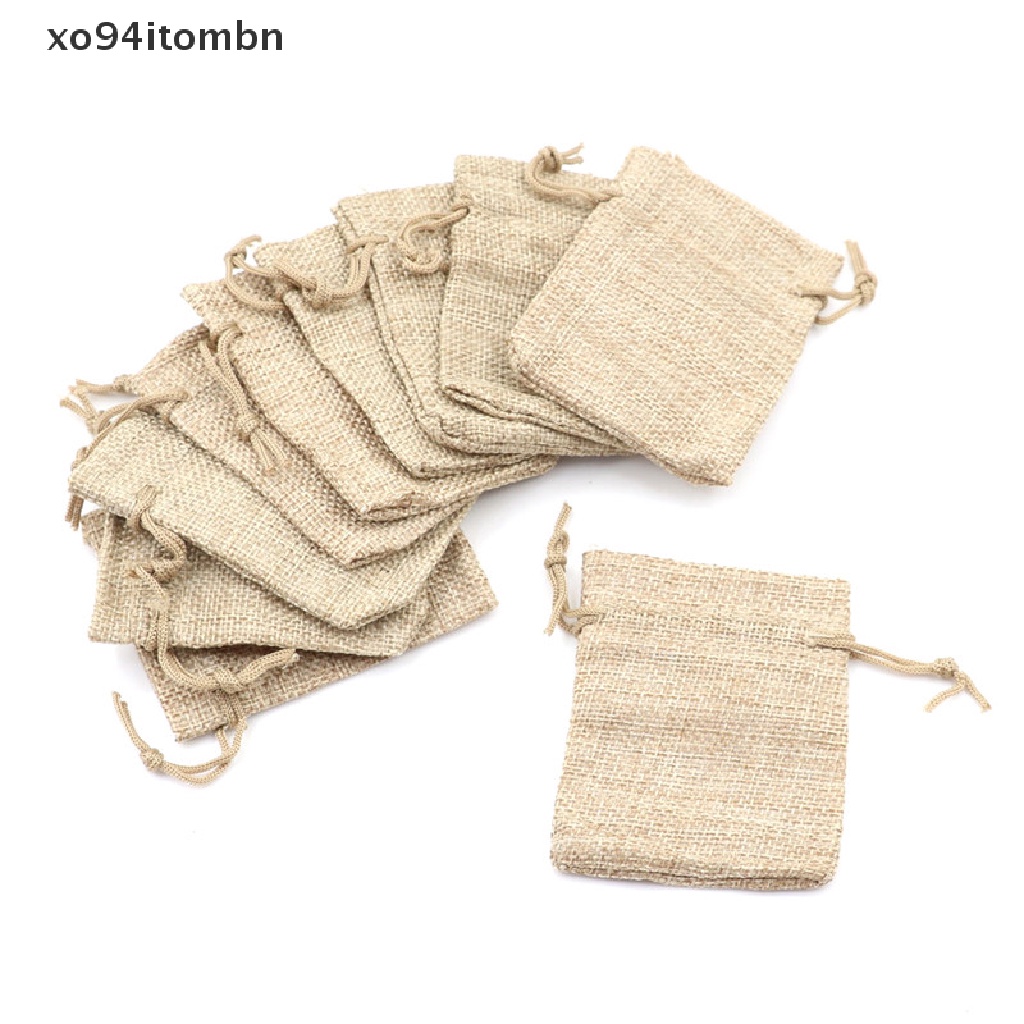 Set 10 túi dây rút vải lanh cỡ nhỏ tiện dụng cho đám cưới