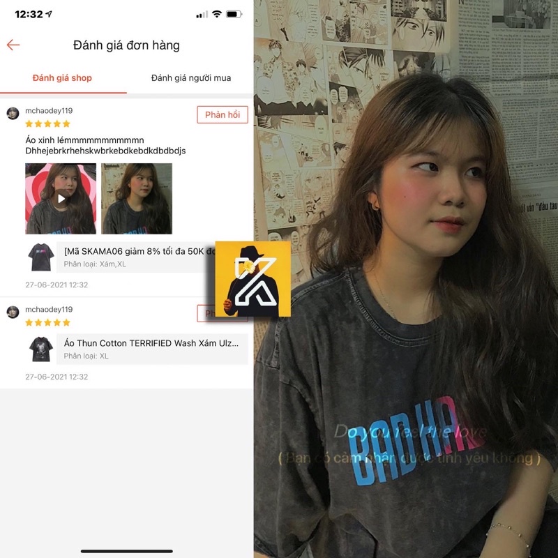 [sẵn ] Áo Thun Loang Cotton Wash Xám B@DHABIT ullzang [ ảnh thật &amp; sẵn ]