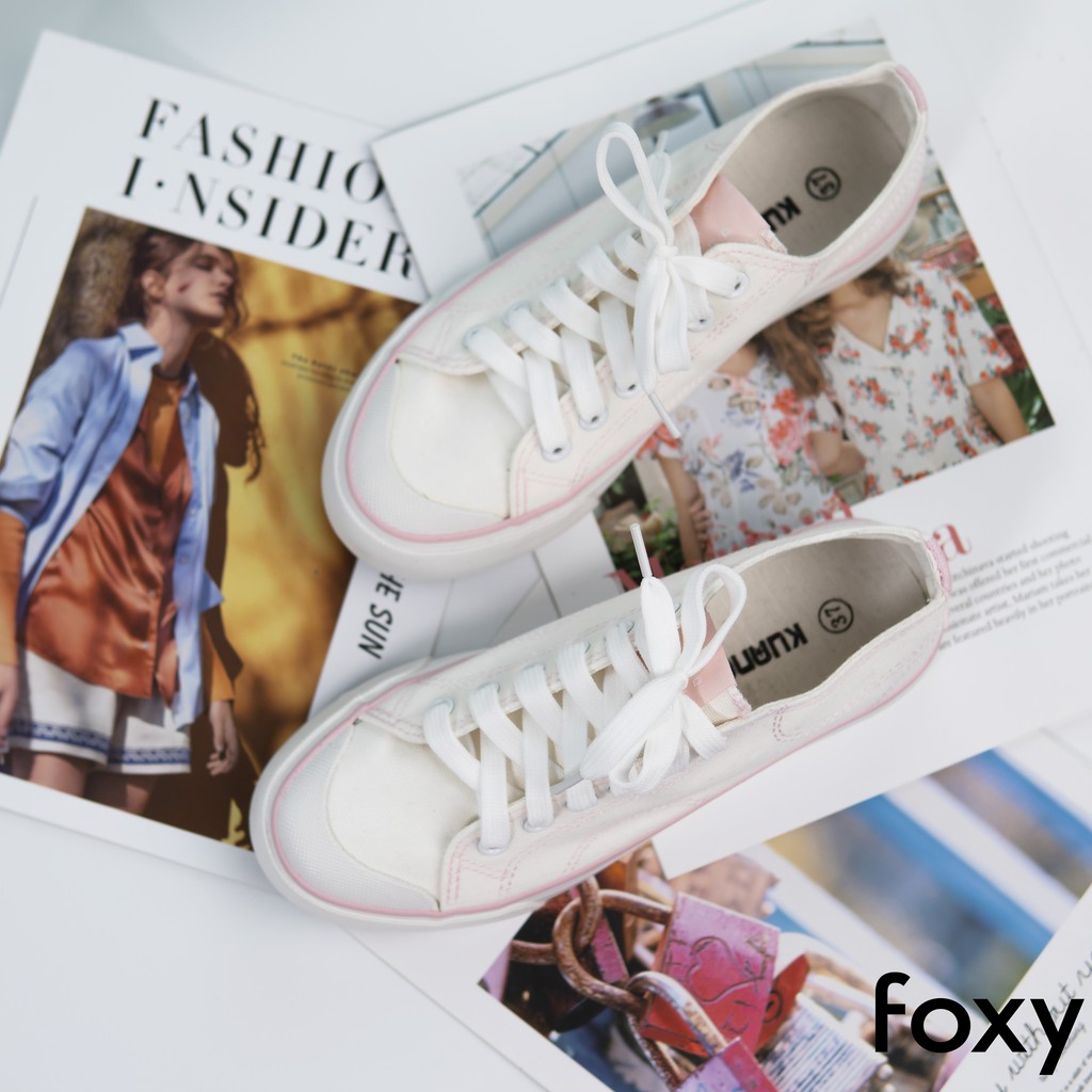 Giày Sneaker Nữ FOXY Màu Trắng Đế Bằng Chất Liệu Canvas - FOX023