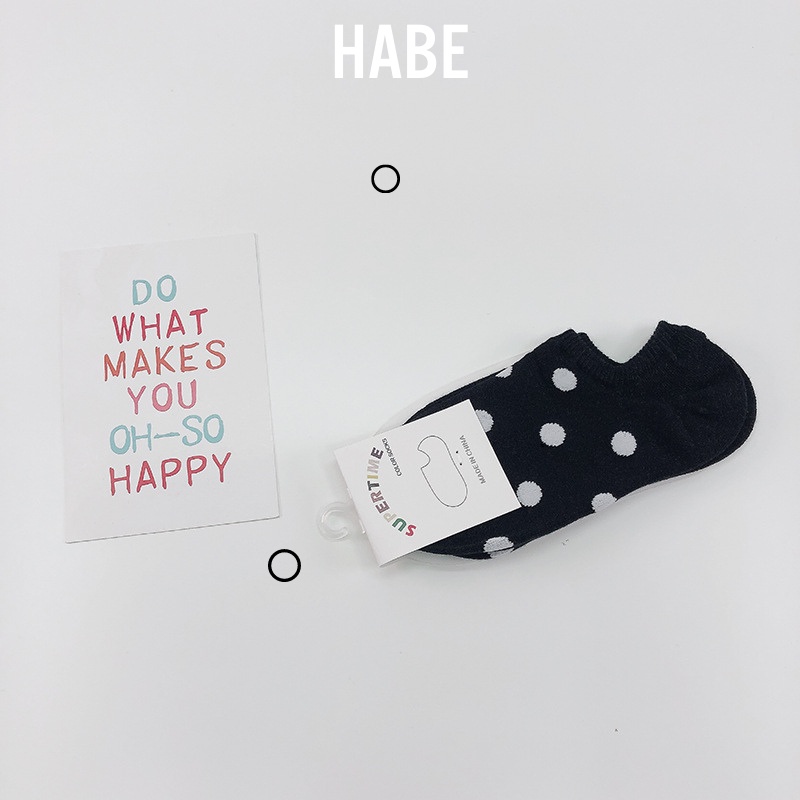 Tất vớ cổ ngắn đi giày lười hoạ tiết chấm bi chất cotton mềm mịn Hàn Quốc HABE