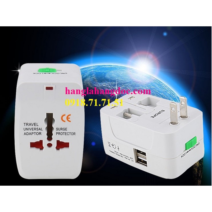 Ổ cắm chuyển đổi đa năng du lịch có 2 cổng usb version 3 (travel adapter 2 chargeable usb port)