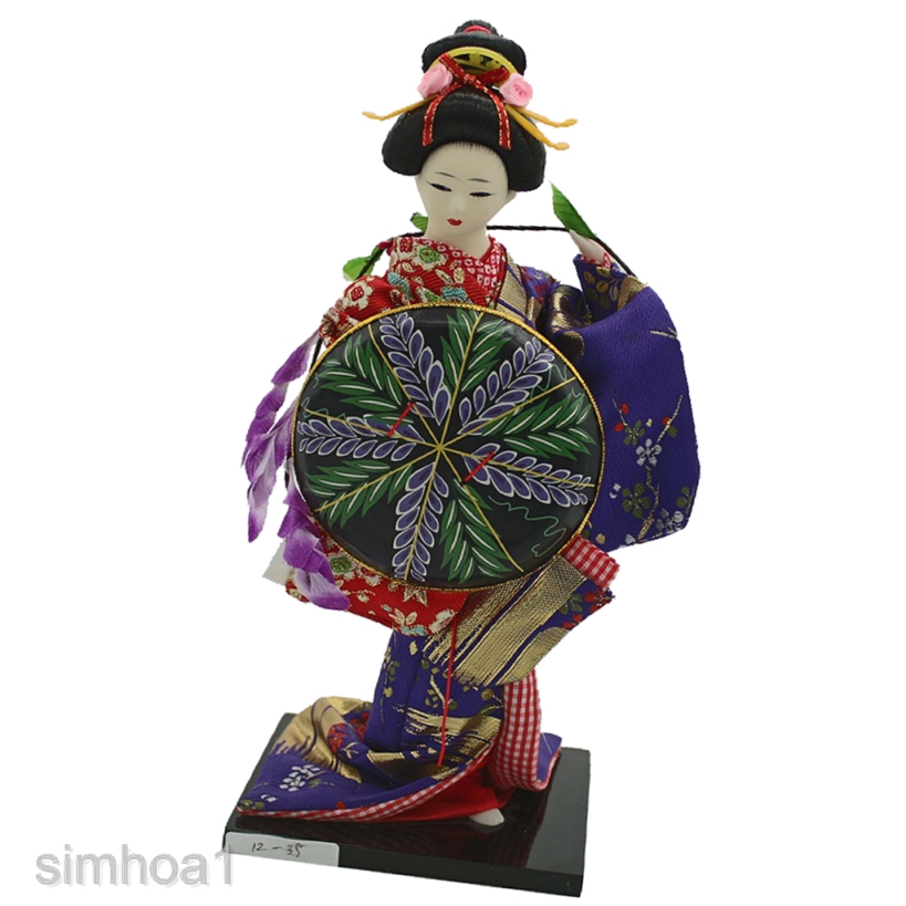 Búp Bê Geisha Mặc Kimono Nhật Bản 12inch Kèm Áo Choàng Tím