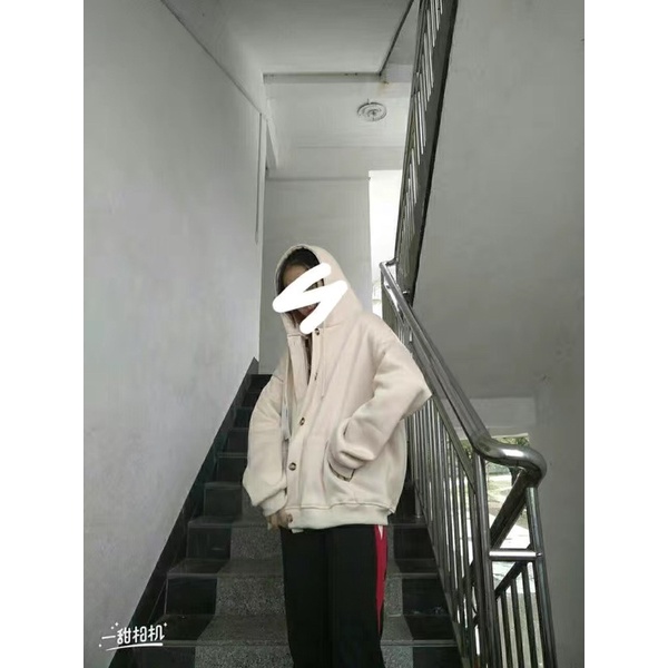 Áo Khoác Hoodie Nỉ Trơn Unisex  - Áo Có Mũ, Cài Cúc Hàng Thu Đông AH1