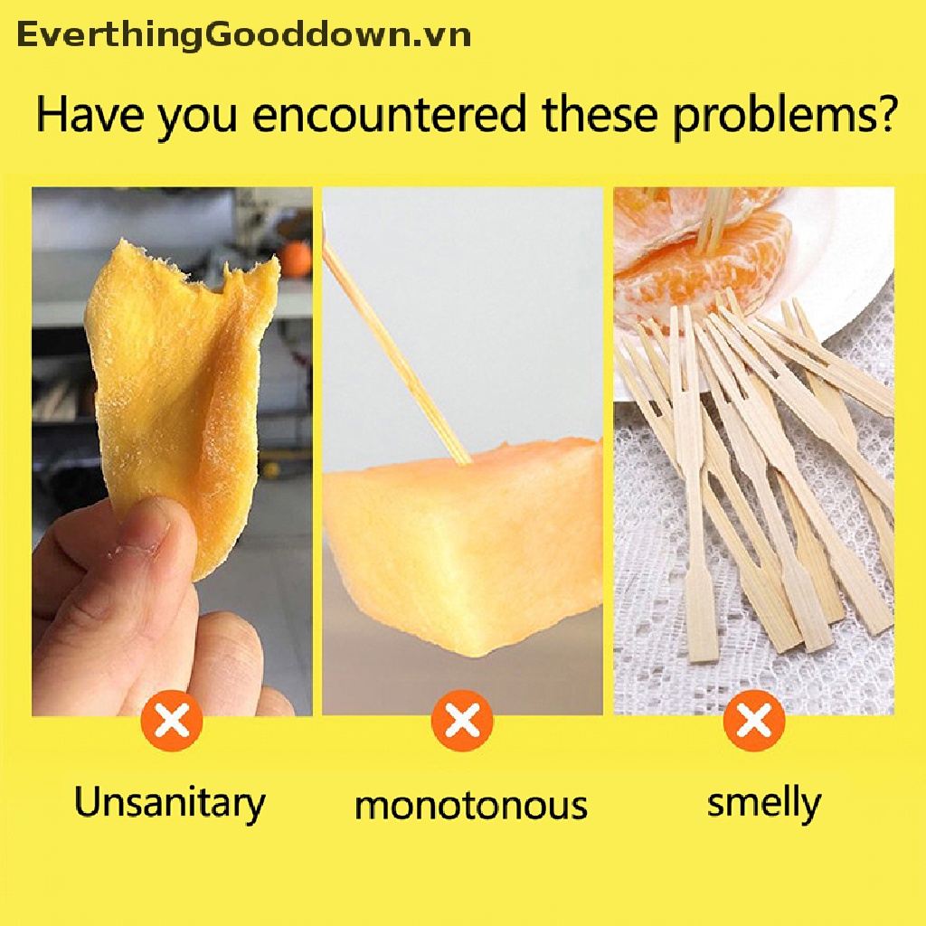 Everthinggooddown Túi 100 Xiên Tre Ăn Trái Cây / Cocktail Thắt Nút Dùng Một Lần