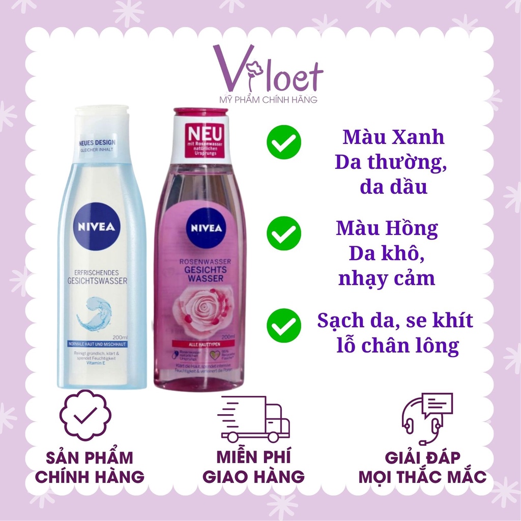 Nước hoa hồng Nivea Đức 200ml, toner làm sạch sâu da se khít lỗ chân lông - Shop Viloet