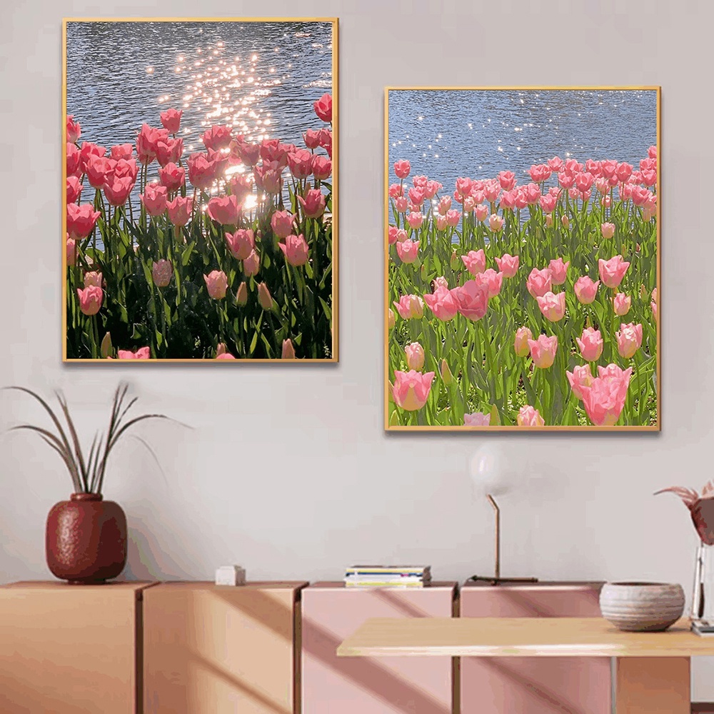 Hàng Mới❤[30 * 30/40 * 40cm] Tranh tô màu theo số / Hoa tulip-Hoa tươi nhỏ chữa bệnh /Gia đình hoạt hình / Tự làm quà tặng độc đáo / Buzz Lightyear / Strawberry Bear/  không có khung -Tranh tô màu theo số hoa