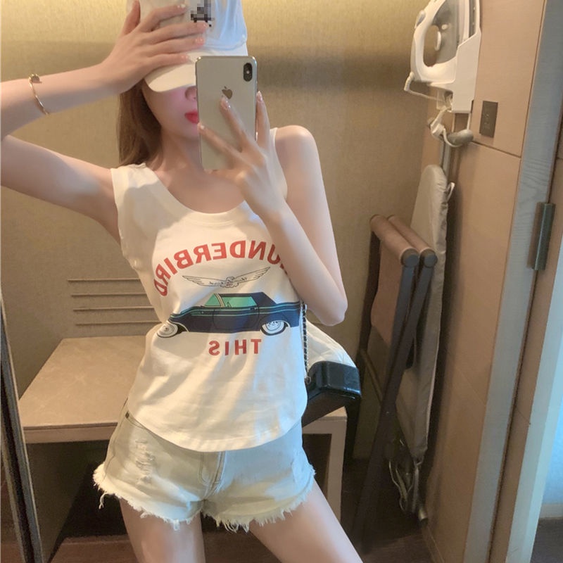 Jiashucheng Áo Thun Sát Nách Dáng Rộng In Chữ Thời Trang Mùa Hè Phong Cách Âu Mỹ Cho Nữ