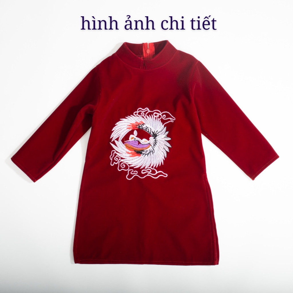 [Tặng Kèm Mấn Đính Ngọc] Áo Dài Tết Bé Trai, Bé Gái Vải Nhung Thêu Ngực Cực Đẹp, Áo Dài Cách Tân 2021 ADT21