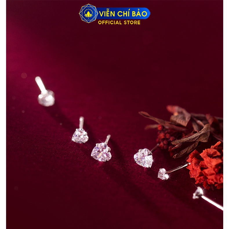 Bông tai bạc nữ trái tim đá trắng chất liệu bạc 925 thời trang phụ kiện trang sức nữ Viễn Chí Bảo B400351