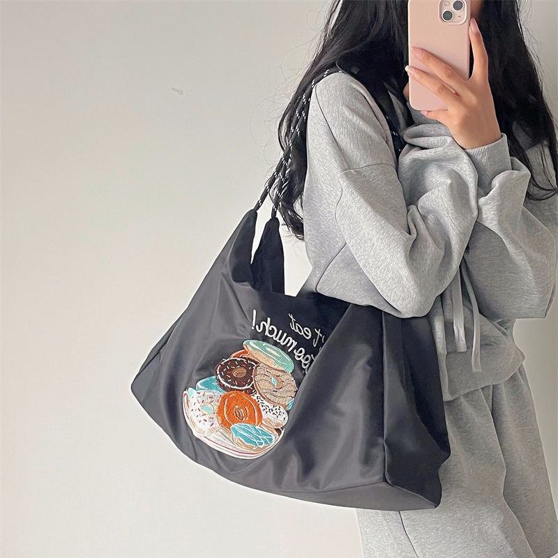 Túi Đeo Vai Vải canvas Cỡ Lớn Thêu Họa Tiết Phong Cách Nhật Bản Thời Trang Cho Nữ