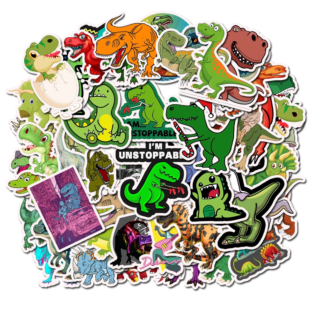 Set 50 sticker khủng long vui nhộn chống thấm nước dán trang trí điện thoại/ laptop/ ván trượt/vali
