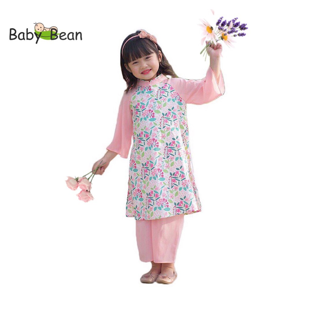 Bộ Áo Dài Tết Truyền Thống hoa Xác Pháo bé gái BabyBean