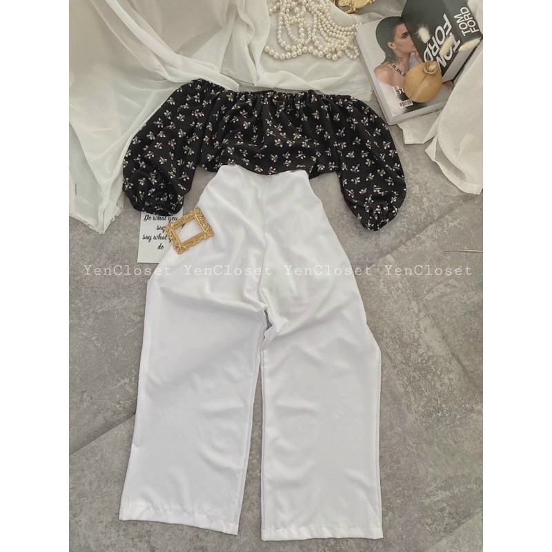 Hình chính chủ - set áo trễ vai + quần suông giá siêu hạt dẻ, lên form nhẹ nhà mà xinh quá xá