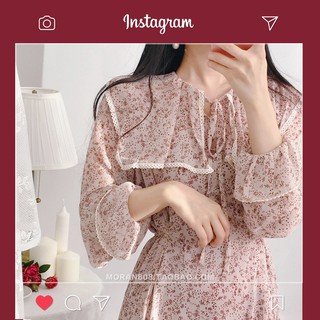(ORDER) Váy voan hoa li ti dài tay MORAN cổ bẻ búp bê style công chúa nhẹ nhàng Vintage