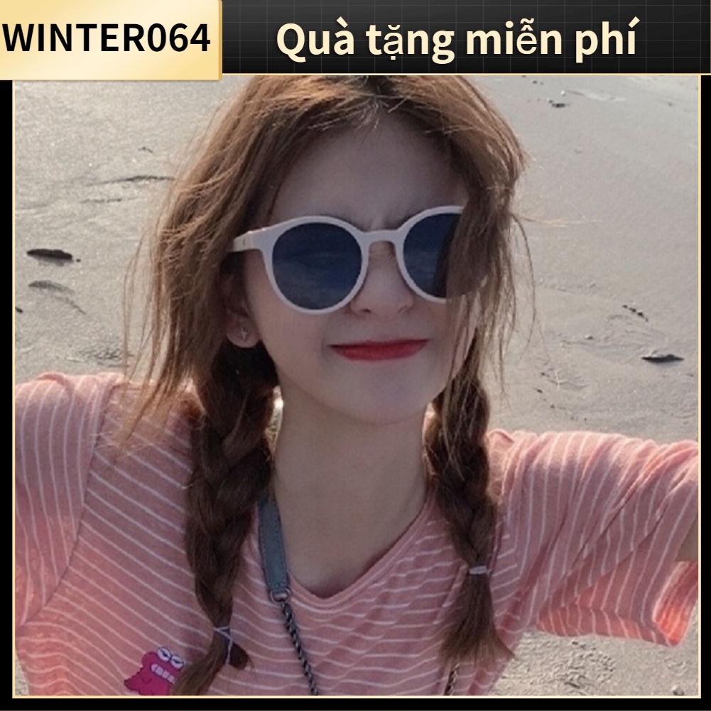 kính râm tròn kính râm cổ điển Chống tia cực tím ống kính màu xám thời trang unisex Winter064