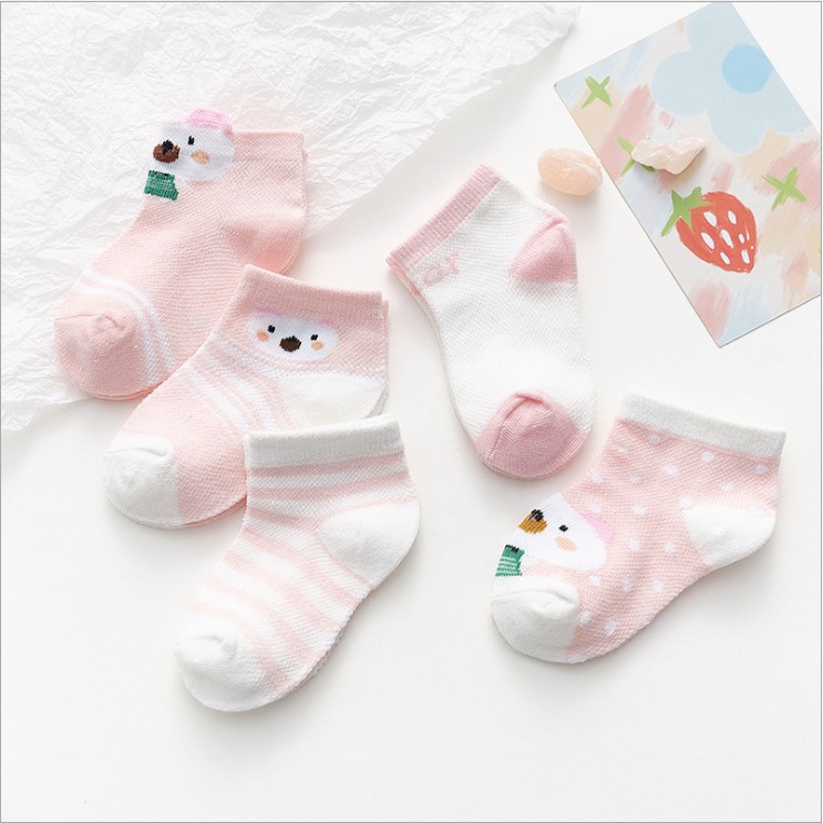 Set 5 đôi tất lưới, vớ, socks tất cổ ngắn 5D cho bé ngộ nghĩnh, đáng yêu, cute