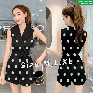 Jumsuit short- Đồ bay ngắn  chấm bi to nhỏ   thắt nơ eo xinh xắn - AV6427